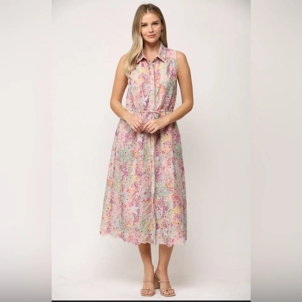 Fate Women’s Eyelet Lace Button-Down Dress Casual Summer NWT Size Small